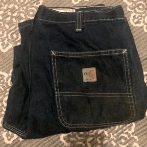 MENS CARHARTT FR WORK JEANS 36x32 DARK BLUE IN COLOR